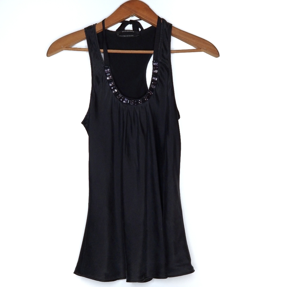 Club Monaco | Embellished Silk Blend Tie-Back Neckline Tank Blouse Small